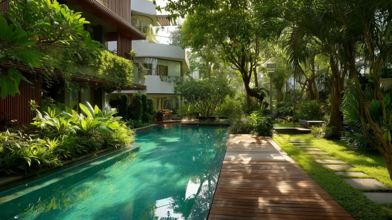 piscina con giardino